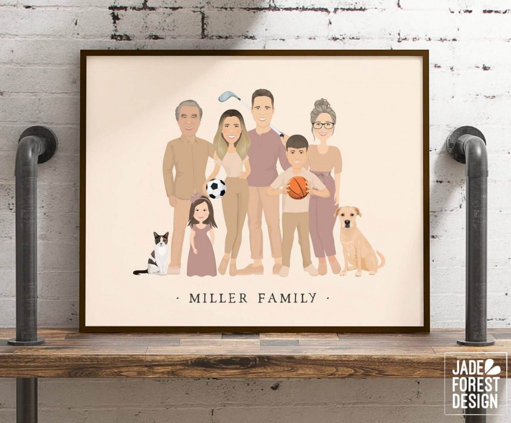 Custom family portrait with children and grandparents