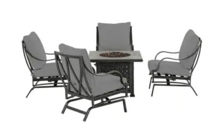 Highland Point Black 5-Piece Fire Pit Set with Gray Cushions -getting home ready for winter