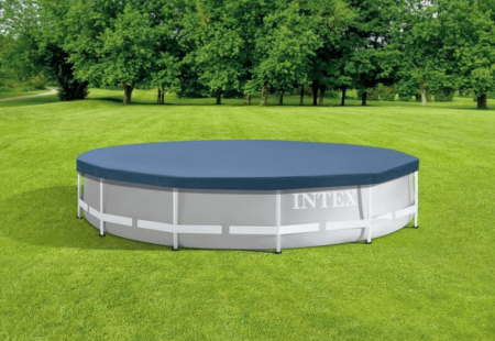 Intex 28031E 12 Foot Round Frame Set Easy Above Ground Swimming Pool Debris Cover with Tie-Down Ropes and Drain Holes - backyard maintenance in fall